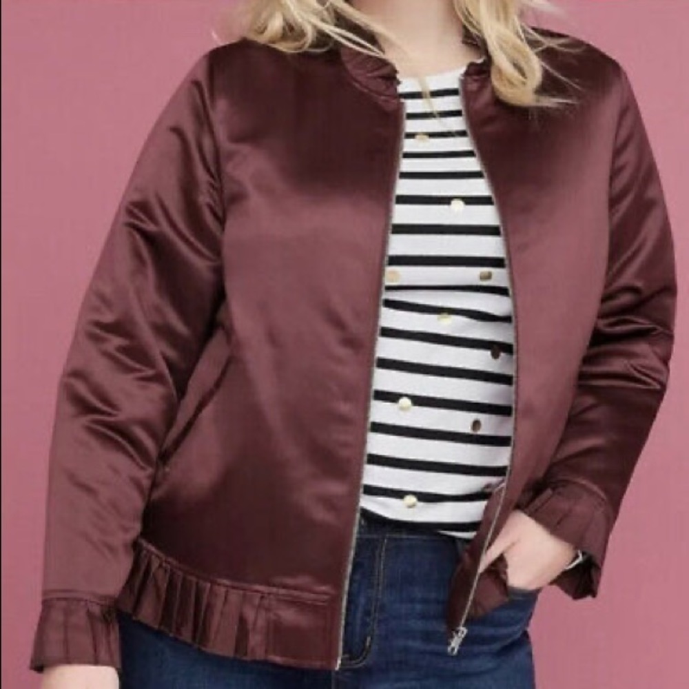 Lane Bryant NWT Ruffle Pleated Trim Bomber Jacket